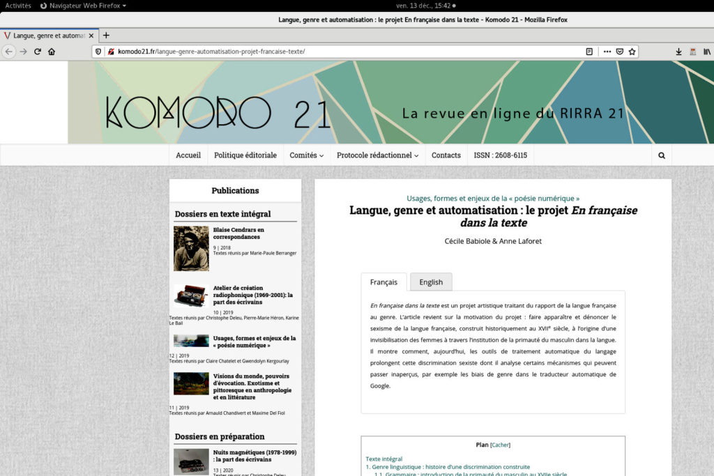La site de la revue en ligne Komodo 21